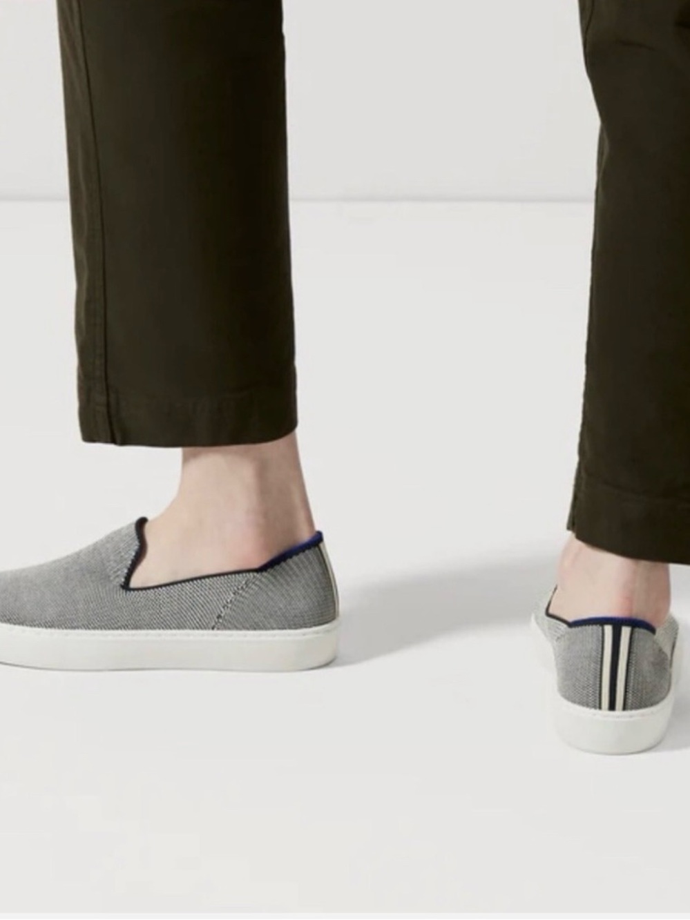 Rothy's Gray Knit Slip-On Loafers with Navy Trim